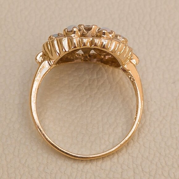 Vintage 14k Gold Rosette Ring · .25 ct Diamond + Opal Halo · Sz 6 ½ - Picture 12 of 16